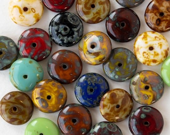 10mm Smooth Rondelle Spacer Beads - Czech Glass Beads - Opaque Picasso Bead Mix - 50 beads