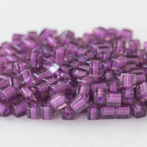 4mm Miyuki Cube Beads For Jewelry Making - Color Lined - Square Beads For Bead Weaving - 4mm Lilac Lined Amethyst - 20 grams