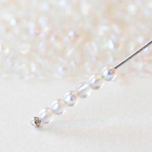 100 - 3mm Round Glass Beads - Crystal AB - 100 Beads