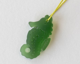 4 - Sea Glass Seahorse Charm - Sea Glass Beads For Jewelry - Recycled Glass Beads -  Frosted Green - 4 pendants