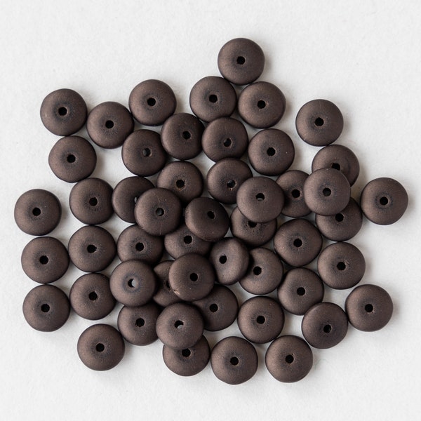6mm Rondelle Beads - Smooth Glass Rondelle Beads - 6mm Saucer Beads -Opaque Dark Bronze Matte - 50 beads