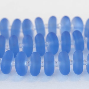 Sea Glass Rondelle Cultured Sea Glass Beads Jewelry Making Frosted Glass Bead Faux Sea Glass Sapphire Blue 28 beads 12x5mm image 5