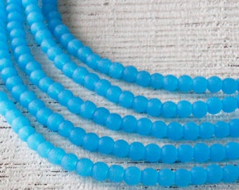 5mm Round Sea Glass Beads For Jewelry Making Supply - Frosted Glass Bead - Opaque Dk. Aqua - 16 Inches