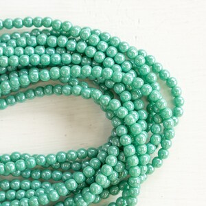 100 4mm Round Glass Beads For Jewelry Making Czech Glass Beads Opaque Turquoise Luster 100 Beads image 5