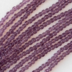 100 - 3mm Melon Bead - Czech Glass Beads For Jewelry Making - Transparent Amethyst - 100 beads