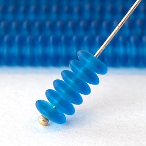 8mm Sea Glass Beads For Jewelry Making Supply - Frosted Glass Beads - 8mm Rondelle Saucer Beads - Capri Blue - 50 Beads