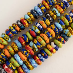 14mm Recycled Krobo Glass Beads From Ghana Africa - Large Hole African Glass Donut Beads For Jewelry Making - Multi colored