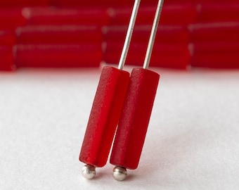14mm Frosted GlassTube Beads - Transparent Red Beads - Choose Amount30 or 90 count