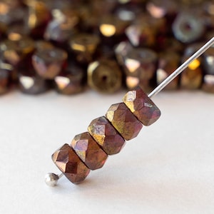 30 - 3x6mm Faceted Glass Heishi Beads - Czech Glass Beads - Metallic Bronze Iris - 30 Beads
