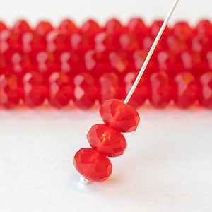 6x9mm Firepolished Rondelle Beads - Czech Glass Beads - Transparent Christmas Red Beads - 20 Beads