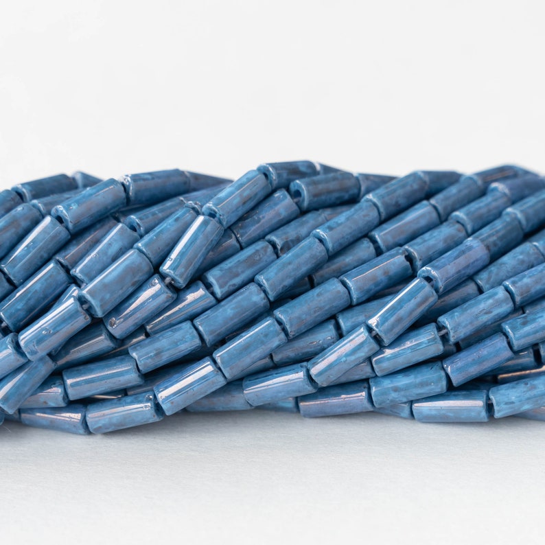 9x4mm glass Tube Beads Bohemian Beads Czech Glass Beads 9x4mm Mottled Teal 20 or 60 Inches image 3
