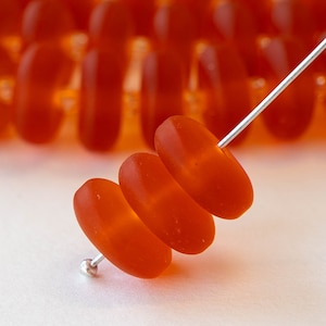 5x12mm Sea Glass Rondelle - Cultured  Recycled Sea Glass Beads - Frosted Glass Bead - Orange Hyacinth - 28 beads