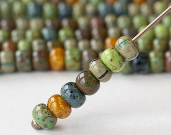 2/0 Seeds and Tubes - Czech Glass Beads - Aged Terra Cotta Picasso Mix - 10 inches