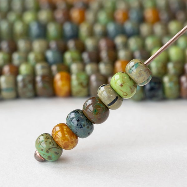 2/0 Seeds and Tubes - Czech Glass Beads - Aged Terra Cotta Picasso Mix - 10 inches