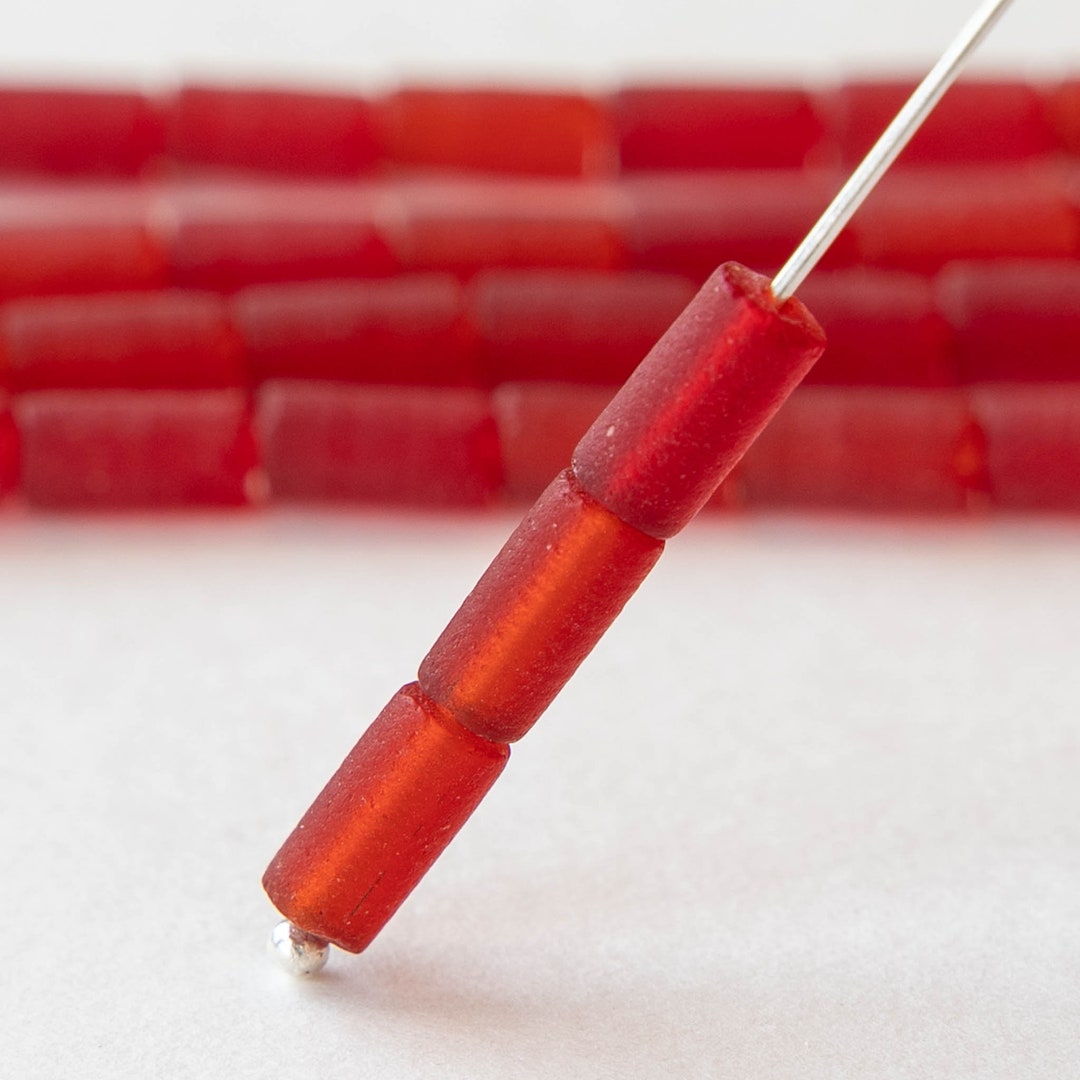 48 9x4mm Glass Tube Beads Recycled Glass Beads Cultured Sea Glass Beads