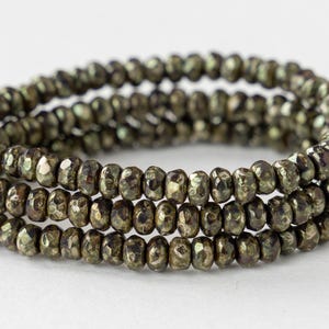 50 - 2x3mm Faceted Glass Rondelle Beads - Czech Glass Beads - Opaque Brown Gold Luster - 50 Beads