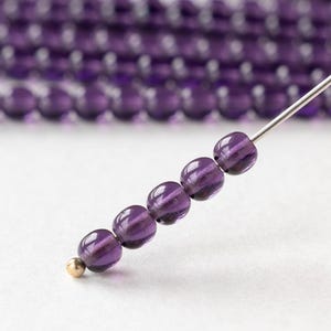 100 - 4mm Round Glass Beads For Jewelry Making - Czech lLass Beads - Transparent  Purple Tanzanite - 100 Beads