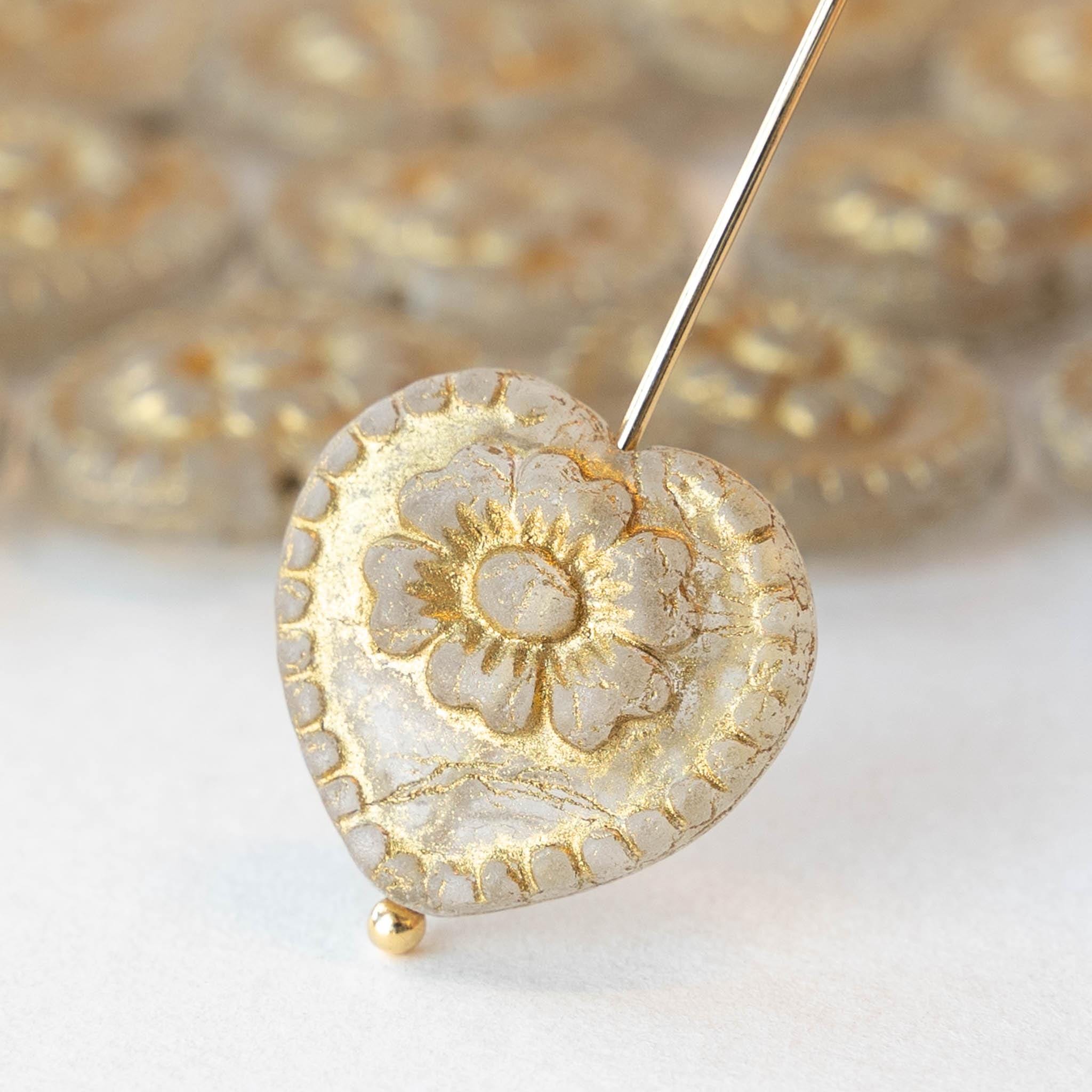 17 mm ハートビーズ - チェコガラス ビクトリアン ハートビーズ