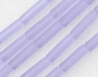 Sea Glass Beads - 14mm Tube Beads - 14x4mm Recycled Seaglass Tube Beads - Jewelry Making Supply -  Transparent Lavender - Choose Amount