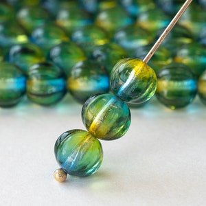 25 - 7mm Melon Bead - Czech Glass Beads For Jewelry Making Supplies - Green Blue Yellow Mix