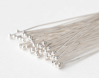 2 Inch - Silver Plated Balled Headpins For Jewelry - 21g - 6, 12 or 18