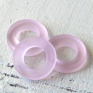 17mm Sea Glass Beads - Recycled Sea Glass Rings For Jewelry Making - Frosted Glass Beads - Pink
