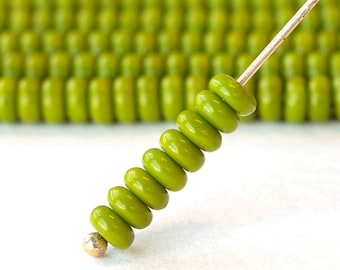 4mm Rondelle Beads - Disk Spacer Beads - Opaque Olivine - 50 Beads