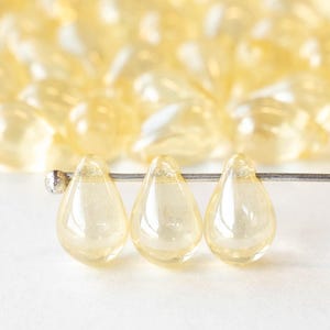 30 - 6x9mm Glass Teardrop Beads For Jewelry Making - Czech Glass Beads - Transparent Pale Yellow Luster - 30 beads