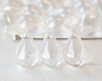 50 - 6x9mm Glass Teardrop Beads - Czech Glass Beads - Crystal - 50 Beads