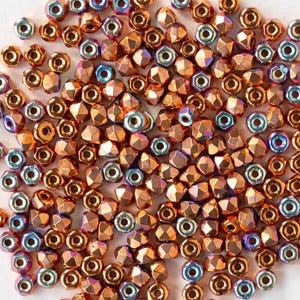 50 - 2x3mm Glass Rondelle Beads - Czech Glass Beads -  Copper Plate AB - 50 Beads