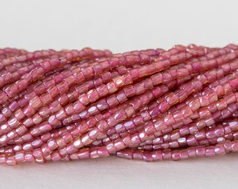 Size 9/0 - 3 Cut Aged Picasso Seed Beads - Trica Beads - Pink Luster - 6 Strands