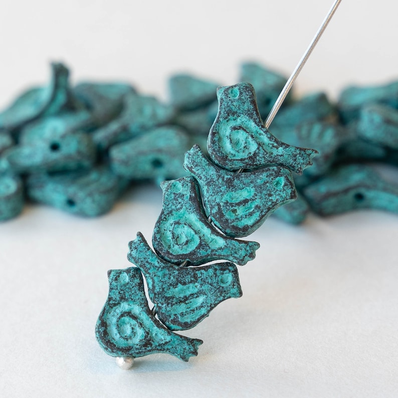 Copper with Patina Bird Bead Mykonos Green Patina Beads For Jewelry Making Made In Greece 4 Beads image 3