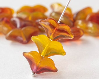 Art Deco Flower Beads - Czech Glass Beads - Red Yellow Mix - 20 beads