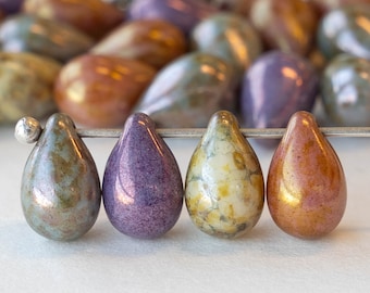 6x9mm Czech Glass Teardrop Beads For Jewelry Making - Picasso Opaque Luster Mix - 25 Count