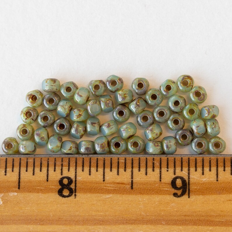 Tamaño 6/0 3 cuentas de semillas cortadas para la fabricación de joyas Cuentas Trica Verde mar opalino con acabado Picasso 50 cuentas imagen 5