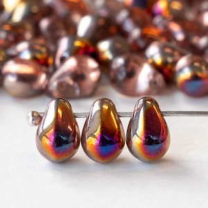 30 - 6x8mm Glass Teardrop Beads - Czech Glass Beads - Transparent Rosaline Sliperit - 30 beads