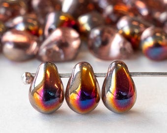 30 - 6x8mm Glass Teardrop Beads - Czech Glass Beads - Transparent Rosaline Sliperit - 30 beads