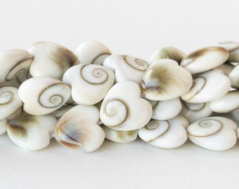 Exotic Shell Heart Beads with Spiral - 10mm - 10 Hearts