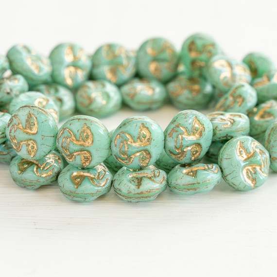 13mm Full Moon Beads Moon Face Beads Man in the Moon Beads Beads for Jewelry Making Czech Glass Beads Turquoise Silk Gold Wash Etsy