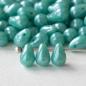 100 - 4x6mm Glass Teardrop Beads - Czech Glass Beads - Opaque Turquoise Luster - 100 Beads