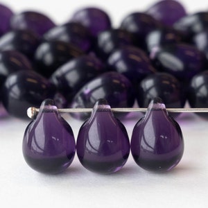12 or 24 - 10x14mm Teardrop Beads  - Czech Glass Beads For Jewelry Making - Large Glass Teardrop - Purple - Choose Amount
