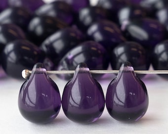 12 or 24 - 10x14mm Teardrop Beads  - Czech Glass Beads For Jewelry Making - Large Glass Teardrop - Purple - Choose Amount