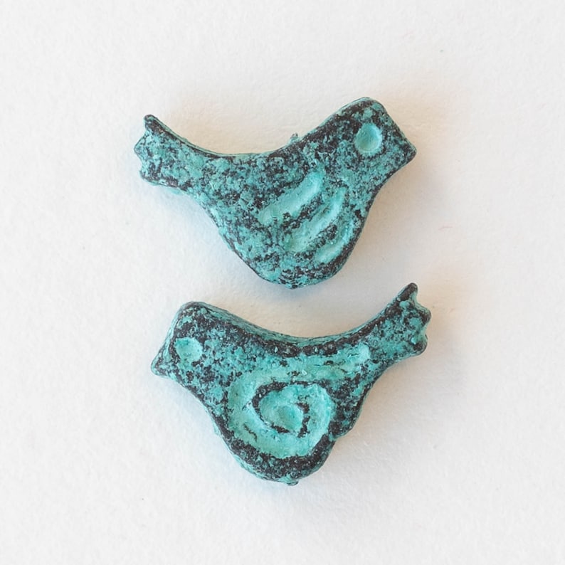 Copper with Patina Bird Bead Mykonos Green Patina Beads For Jewelry Making Made In Greece 4 Beads image 4