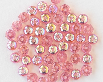 50 - Rondelles à facettes de 4 mm - Perles de verre tchèques - Rose clair AB - 50 perles
