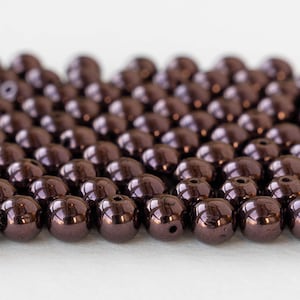 120 - 6mm Round Glass Beads - Czech Glass Beads - Opaque Metallic Burgundy - 120 Beads
