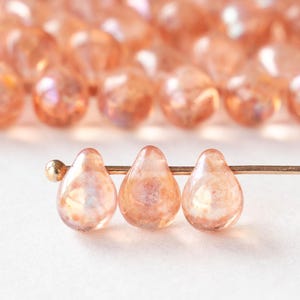 50 - 5x7mm Glass Teardrop Beads - Czech Glass Beads - Transparent Mottled Peach AB - 50 beads