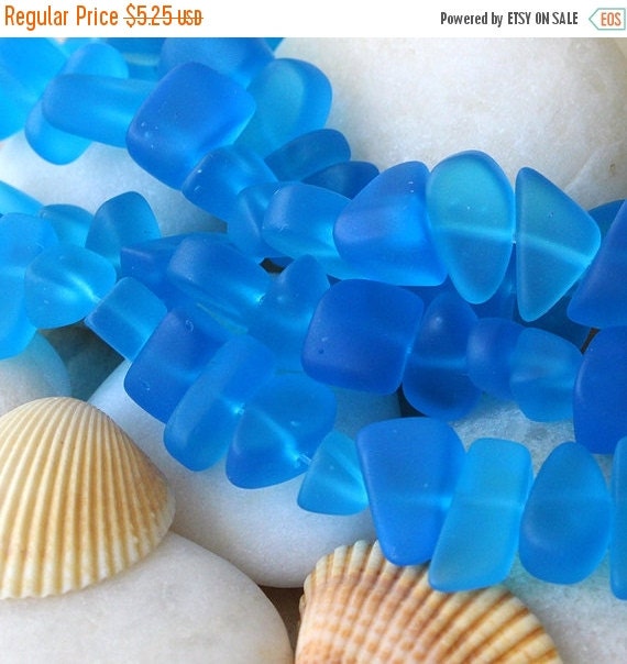 Aqua Sea Glass Beads Faux Beach Glass Pebbles Recycled Tumbled