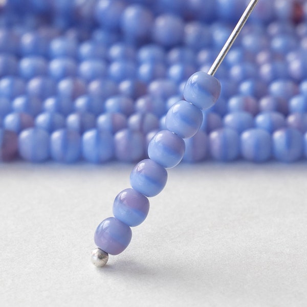 100 - 4mm Round Glass Beads For Jewelry Making - 4mm Druk Beads - Czech Glass Beads - Blue Lavender Opaline Ombre - 100 Beads