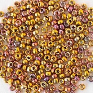 Size 11/0 Glass Seed Beads - Japanese Glass Beads - 24K Gold Iris - 2.5 grams