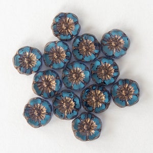 9mm Glass Flower Beads Czech Glass Beads Pale Transparent Blue with Copper Wash 12 beads image 3